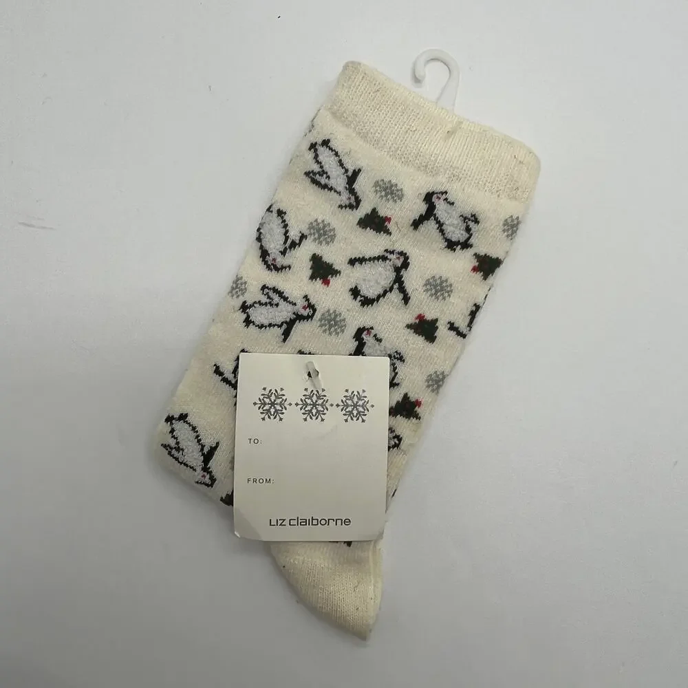 Liz Claiborne Women's Winter Holiday Penguin Crew Socks